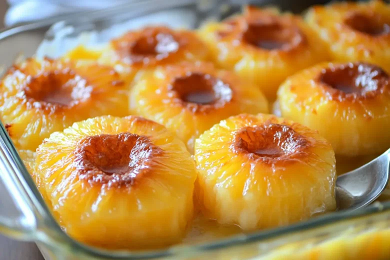 Delicious pineapple casserole recipe with a golden crust.