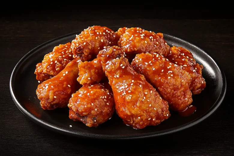 Delicious Korean style fried chicken with sesame seeds