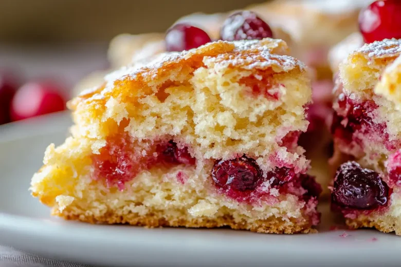 A close-up of freshly baked cranberry orange scones.