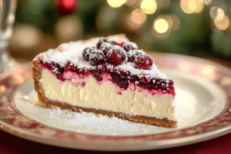 Festive Christmas cheesecake with cranberry topping