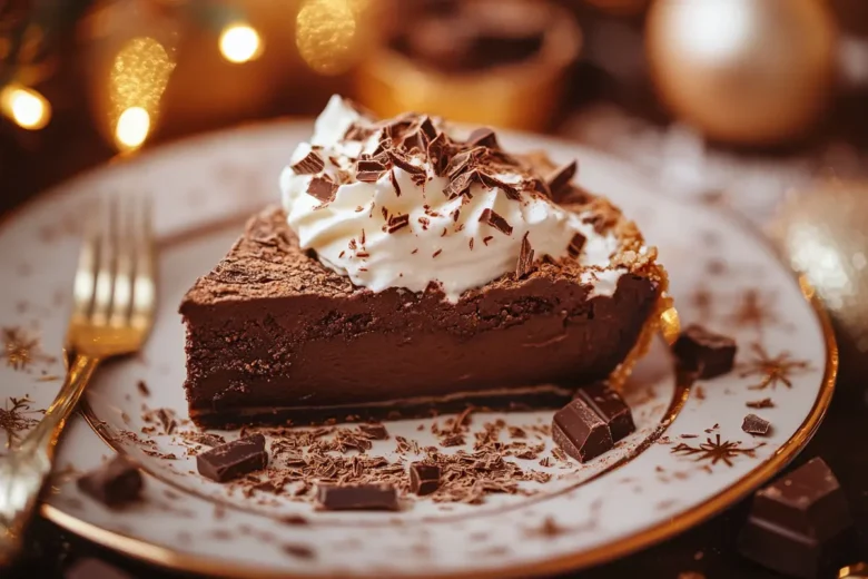 Christmas chocolate pie with whipped cream