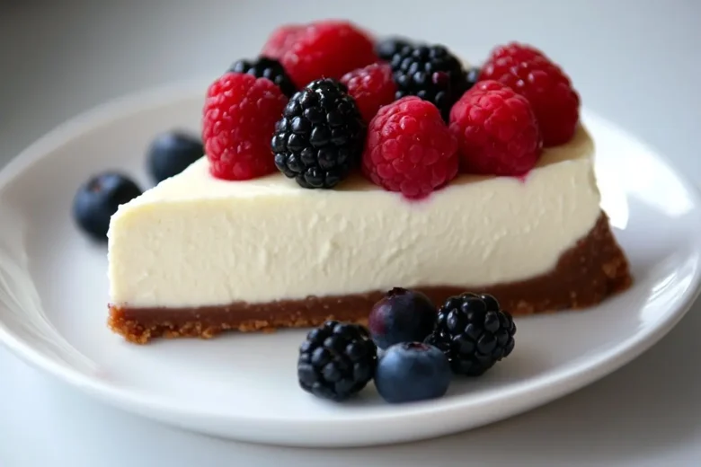 Delicious no-bake cheesecake with berry toppings