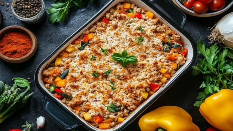 A baked ground turkey casserole recipe.