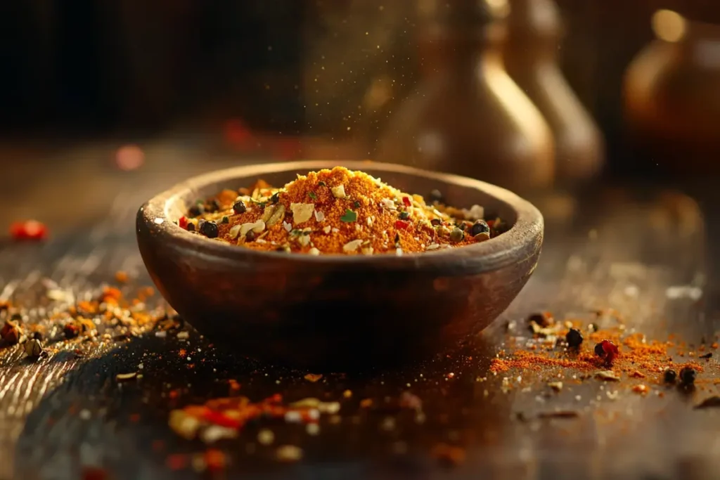 Homemade taco seasoning recipe in a bowl with spices