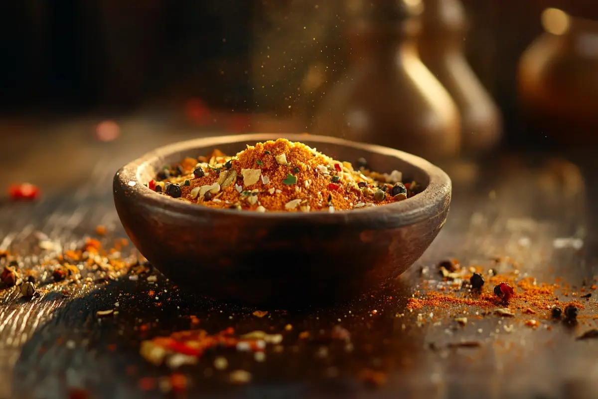 Homemade taco seasoning recipe in a bowl with spices