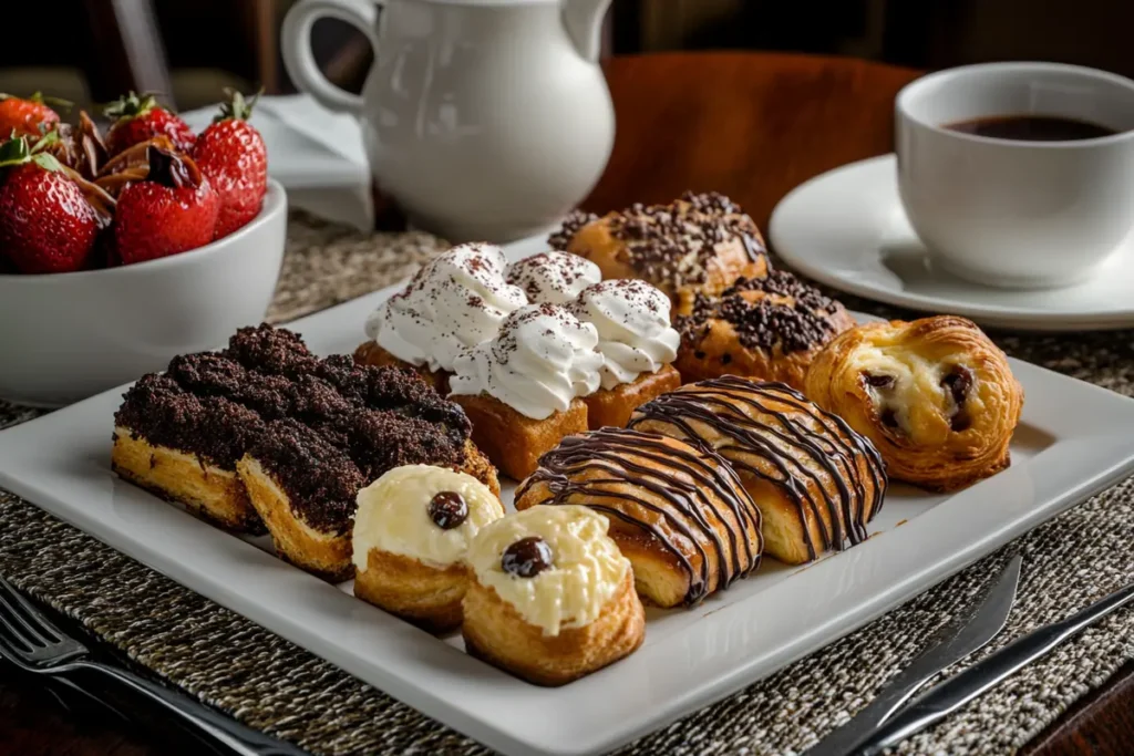 An assortment of delicious breakfast pastries on a platter
